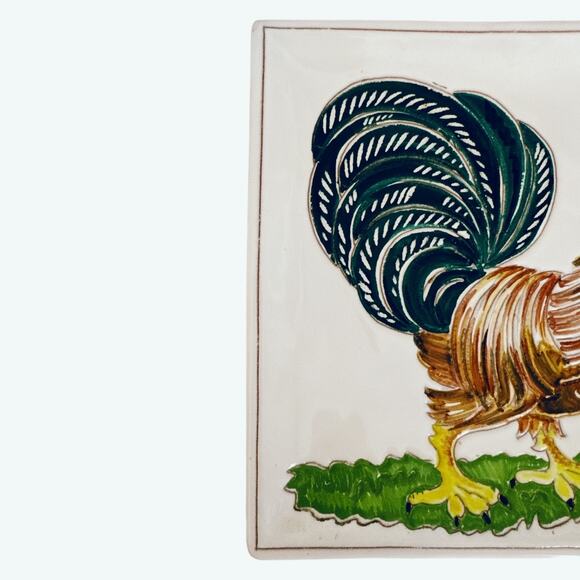 Vintage Square Rooster Dish Wall Hanging Made in Italy - Picture 3 of 10